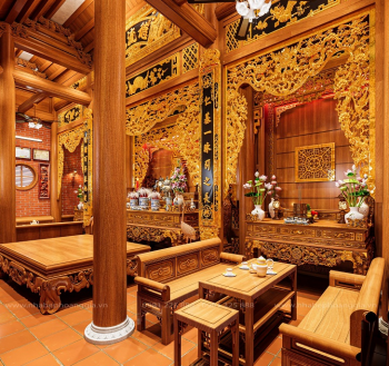 Lối thờ 3 lớp thần án, thực án và hương án